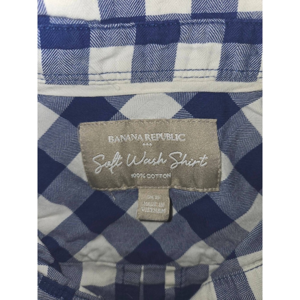 Banana Republic Button Down Shirt Navy White Gingham Soft Wash Cotton Women XS‎ - Picture 5 of 8